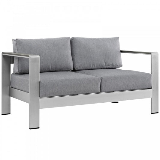 Shore Outdoor Patio Aluminum Loveseat, Silver Gray