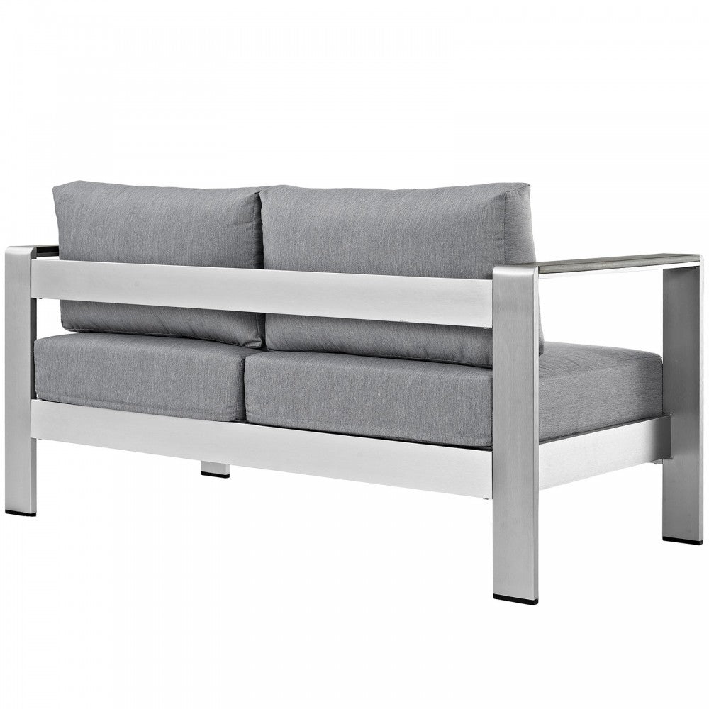 Shore Outdoor Patio Aluminum Loveseat, Silver Gray