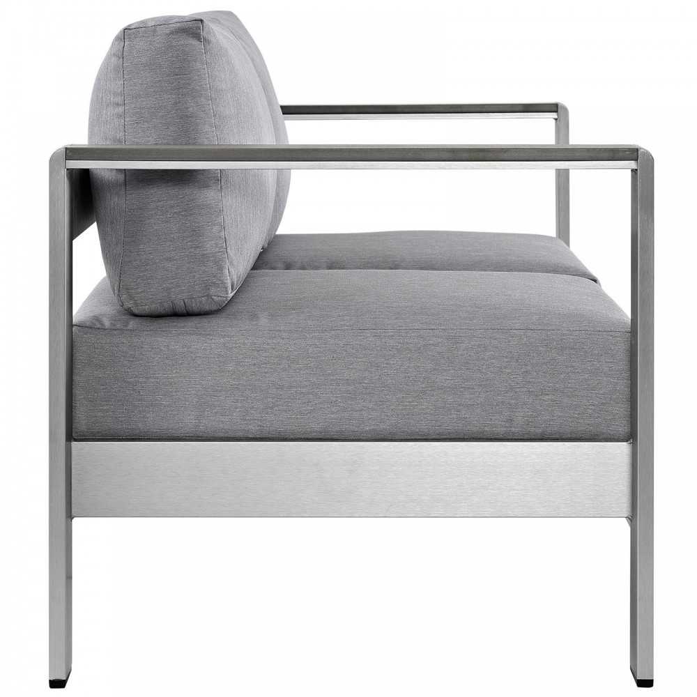 Shore Outdoor Patio Aluminum Loveseat, Silver Gray