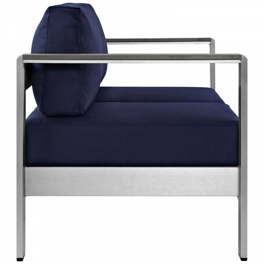 Shore Outdoor Patio Aluminum Loveseat, Silver Navy
