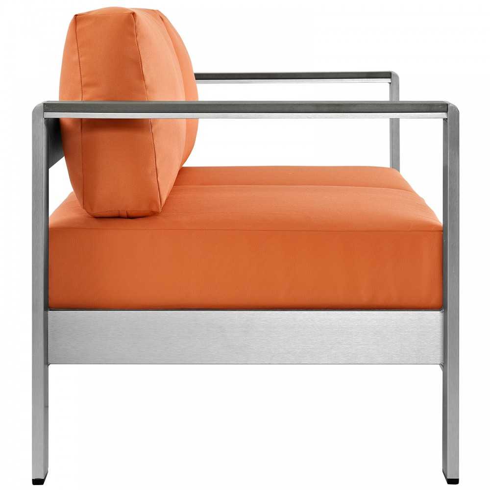 Shore Outdoor Patio Aluminum Loveseat, Silver Orange