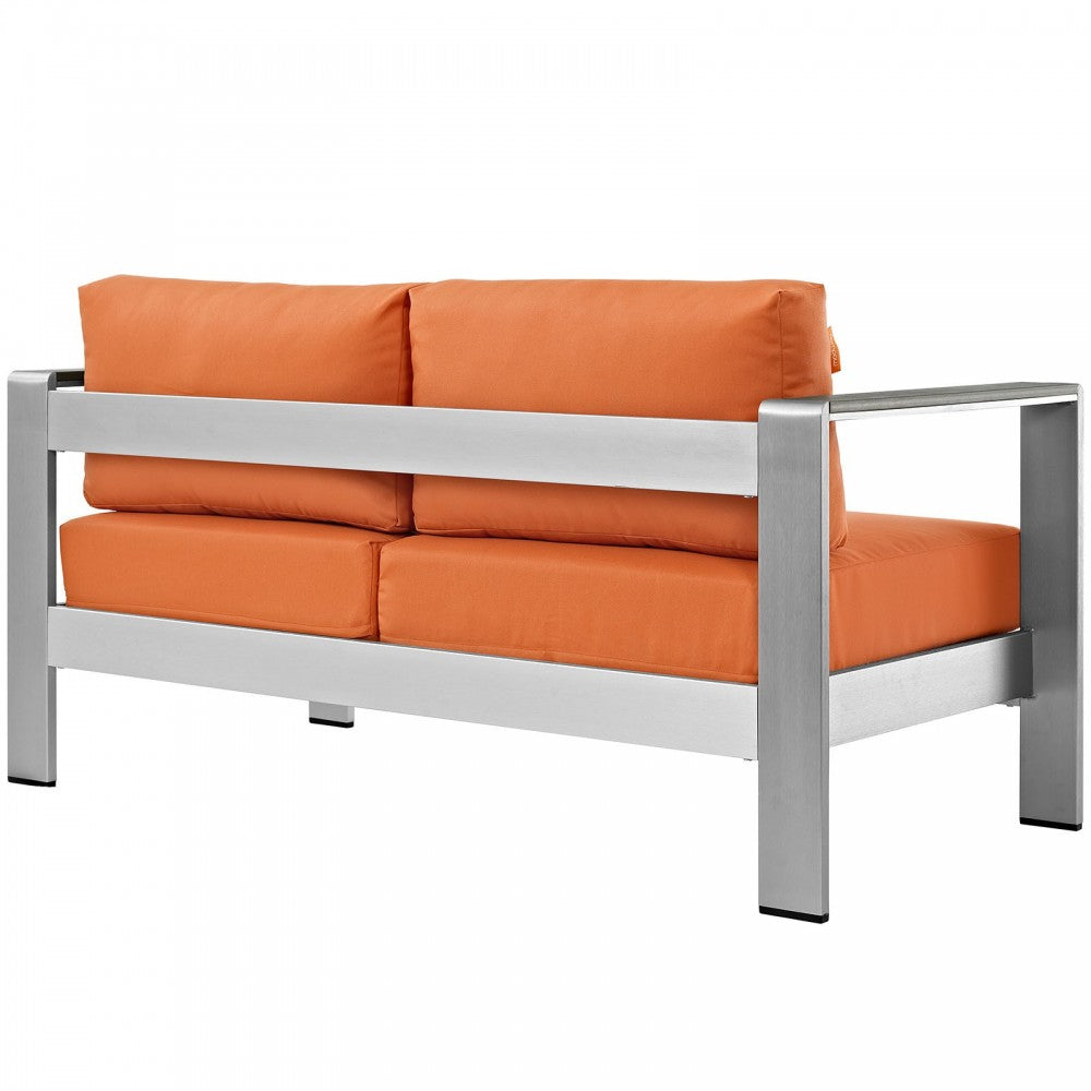 Shore Outdoor Patio Aluminum Loveseat, Silver Orange
