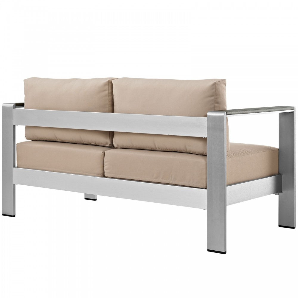 Shore Outdoor Patio Aluminum Loveseat, Silver Beige