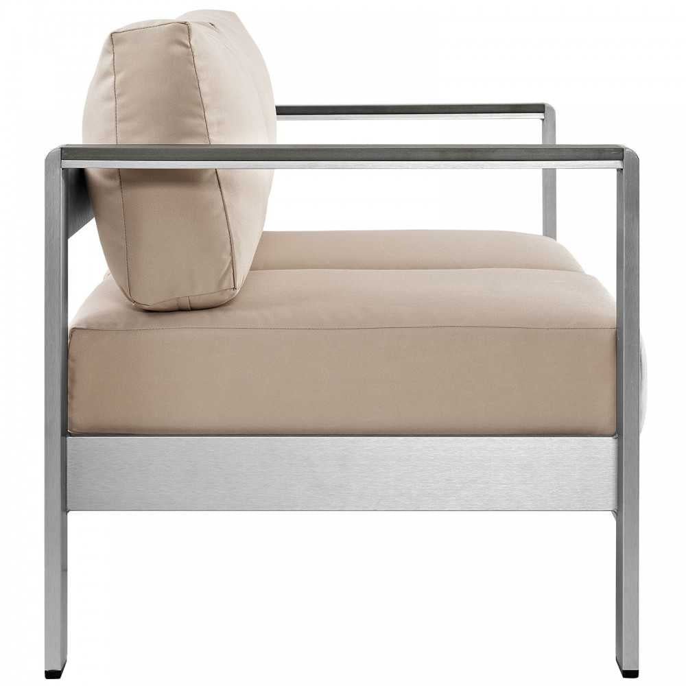 Shore Outdoor Patio Aluminum Loveseat, Silver Beige
