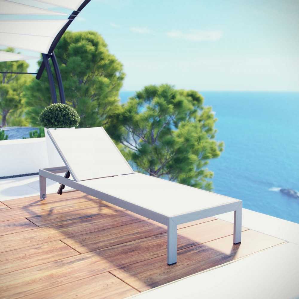 Shore Outdoor Patio Aluminum Mesh Chaise, Silver White