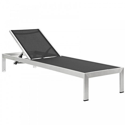 Shore Outdoor Patio Aluminum Mesh Chaise, Silver Black