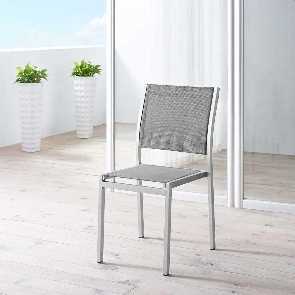 Shore Outdoor Patio Aluminum Side Chair, Silver Gray