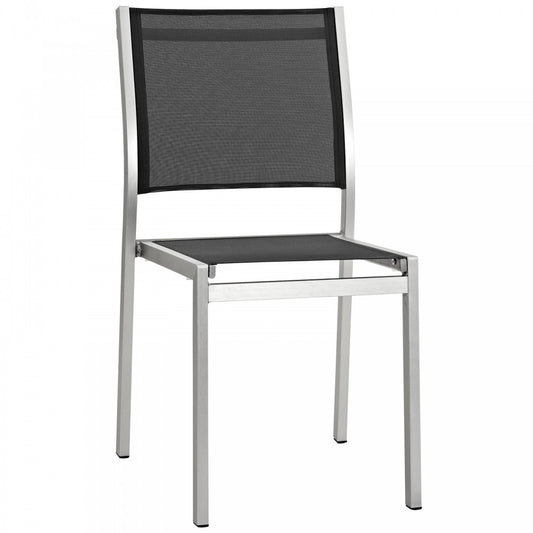 Shore Outdoor Patio Aluminum Side Chair, Silver Black