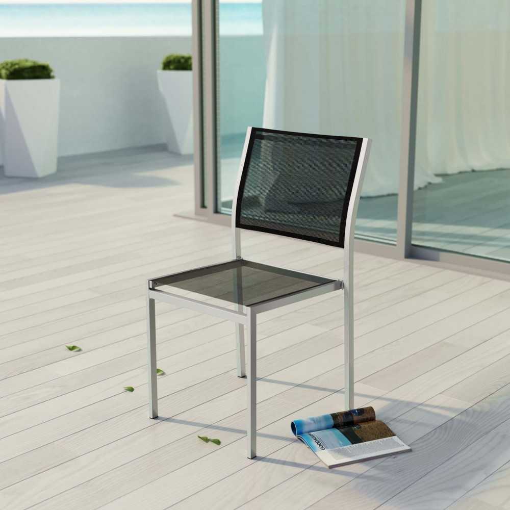 Shore Outdoor Patio Aluminum Side Chair, Silver Black