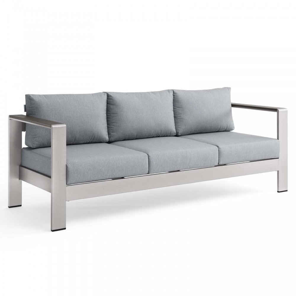 Shore Outdoor Patio Aluminum Sofa, Silver Gray