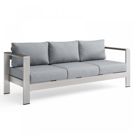 Shore Outdoor Patio Aluminum Sofa, Silver Gray