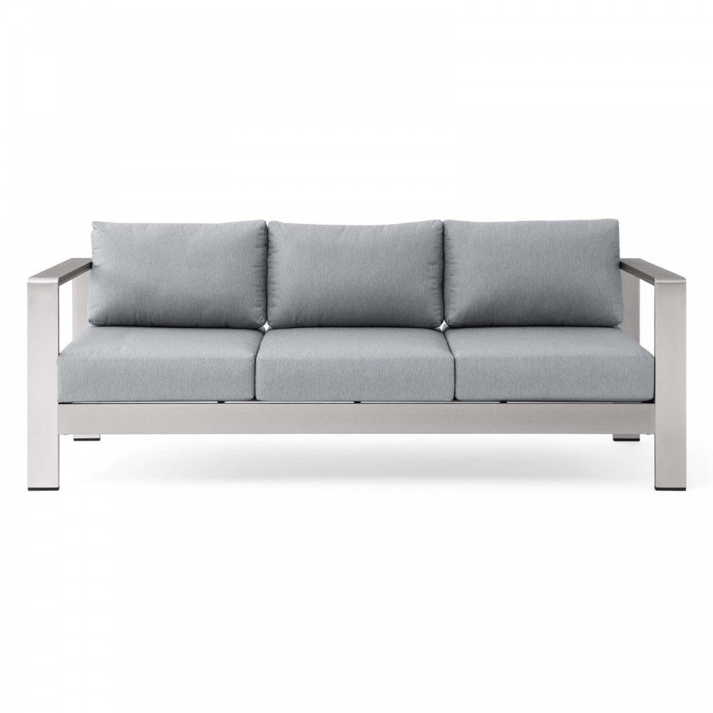 Shore Outdoor Patio Aluminum Sofa, Silver Gray