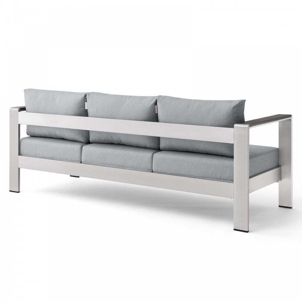 Shore Outdoor Patio Aluminum Sofa, Silver Gray