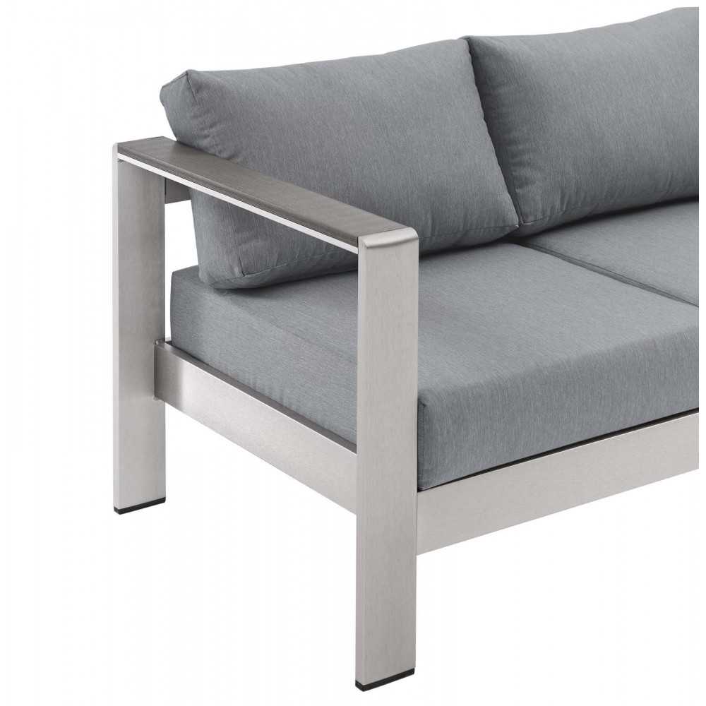 Shore Outdoor Patio Aluminum Sofa, Silver Gray