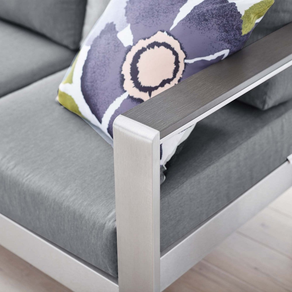 Shore Outdoor Patio Aluminum Sofa, Silver Gray
