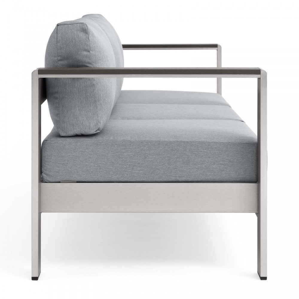 Shore Outdoor Patio Aluminum Sofa, Silver Gray