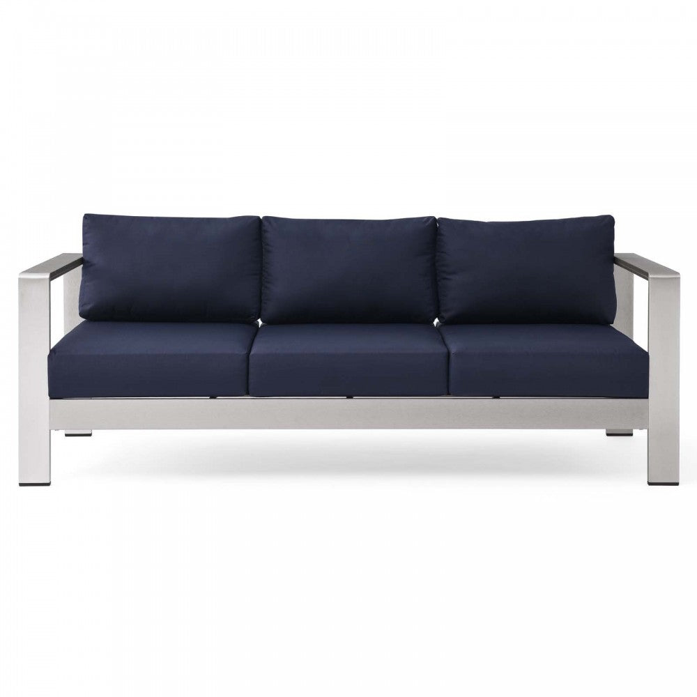 Shore Outdoor Patio Aluminum Sofa, Silver Navy