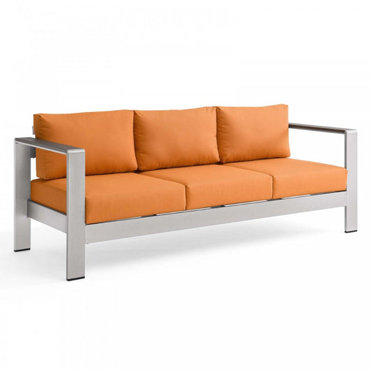 Shore Outdoor Patio Aluminum Sofa, Silver Orange