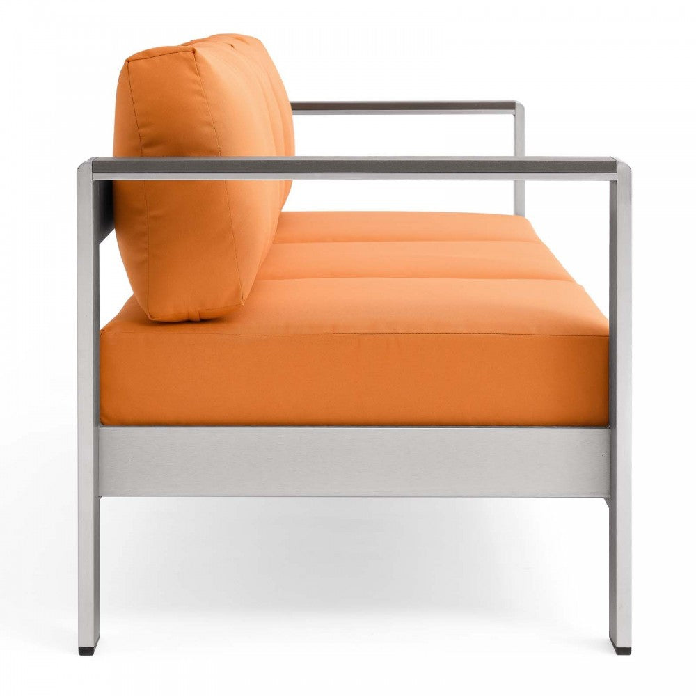 Shore Outdoor Patio Aluminum Sofa, Silver Orange