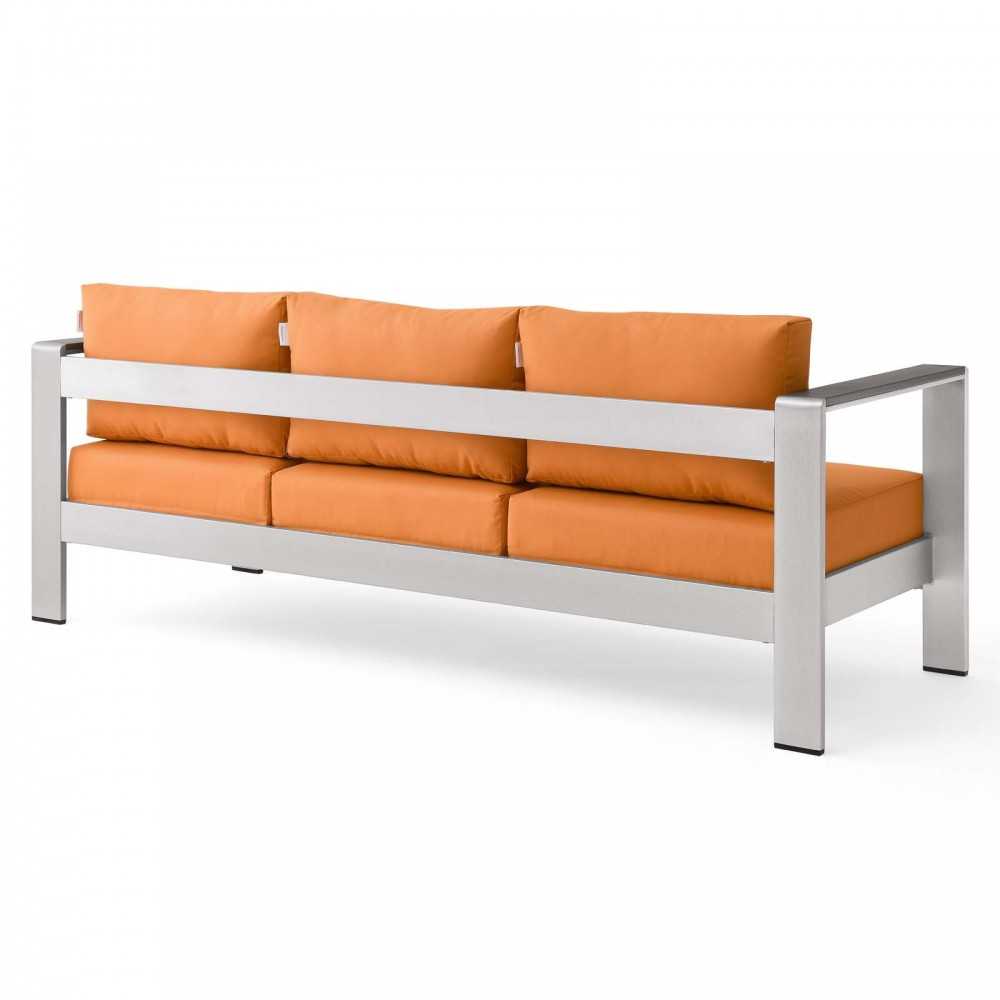 Shore Outdoor Patio Aluminum Sofa, Silver Orange
