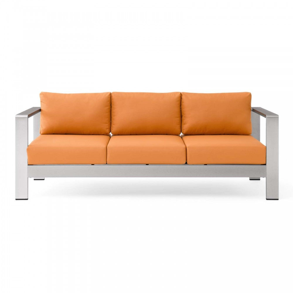 Shore Outdoor Patio Aluminum Sofa, Silver Orange
