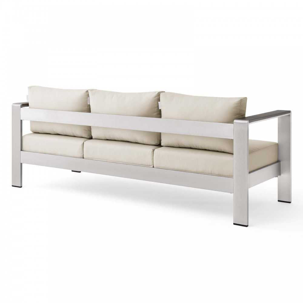 Shore Outdoor Patio Aluminum Sofa, Silver Beige