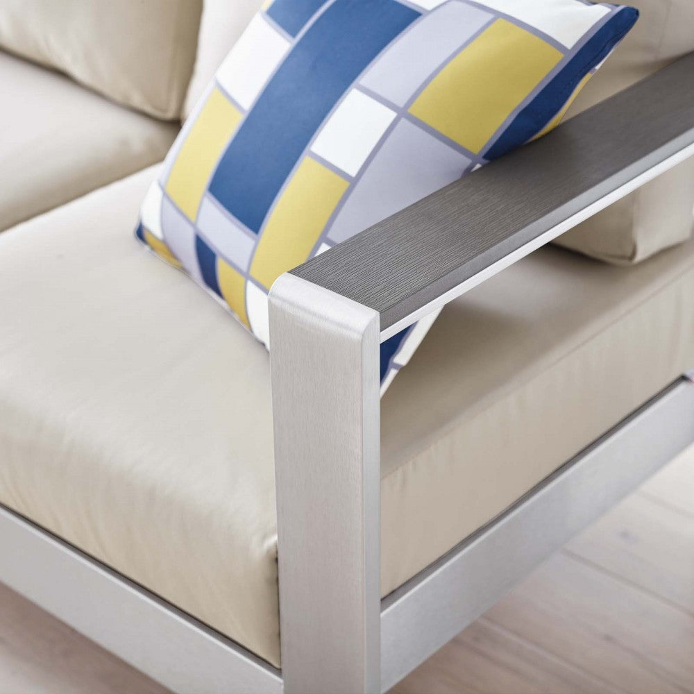 Shore Outdoor Patio Aluminum Sofa, Silver Beige