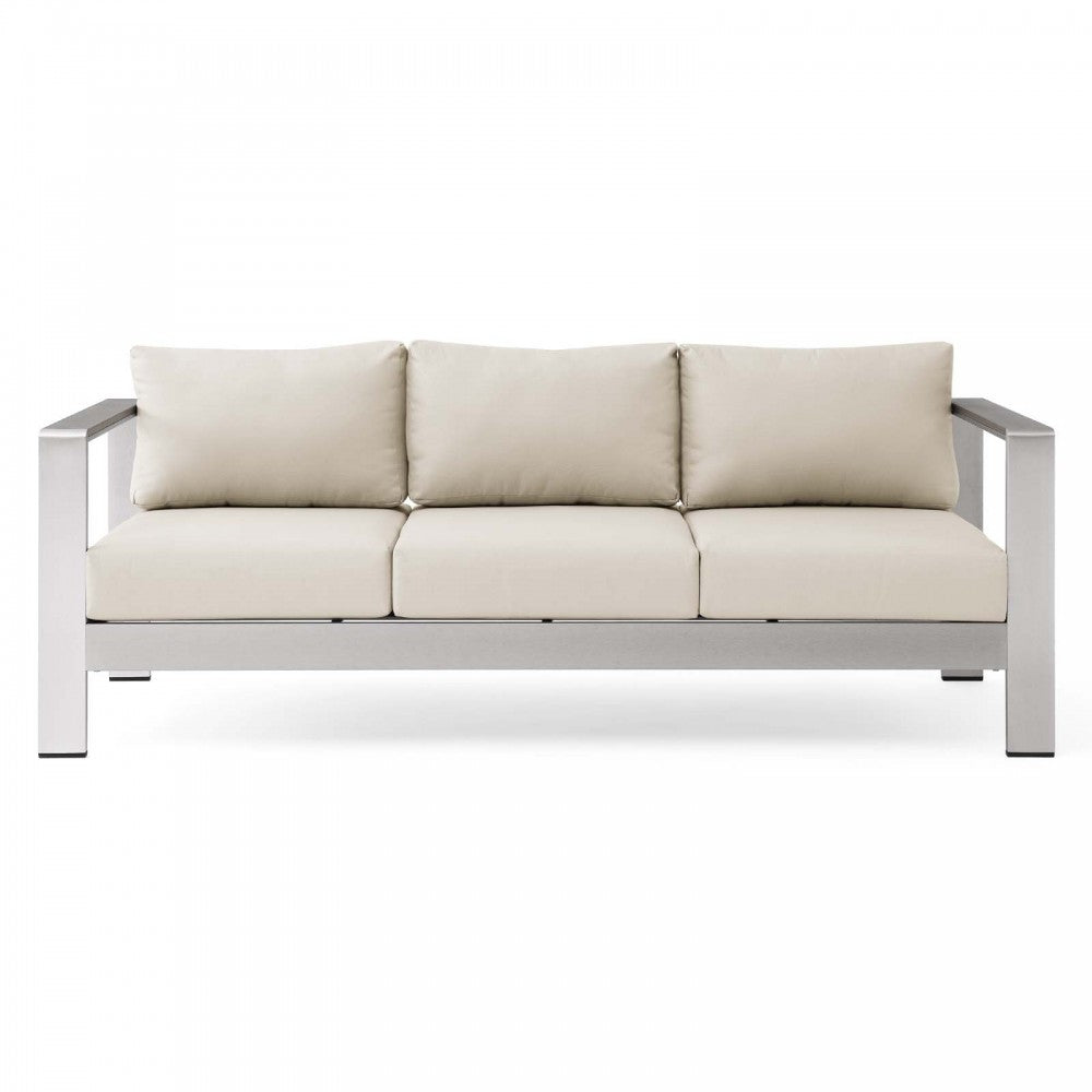 Shore Outdoor Patio Aluminum Sofa, Silver Beige
