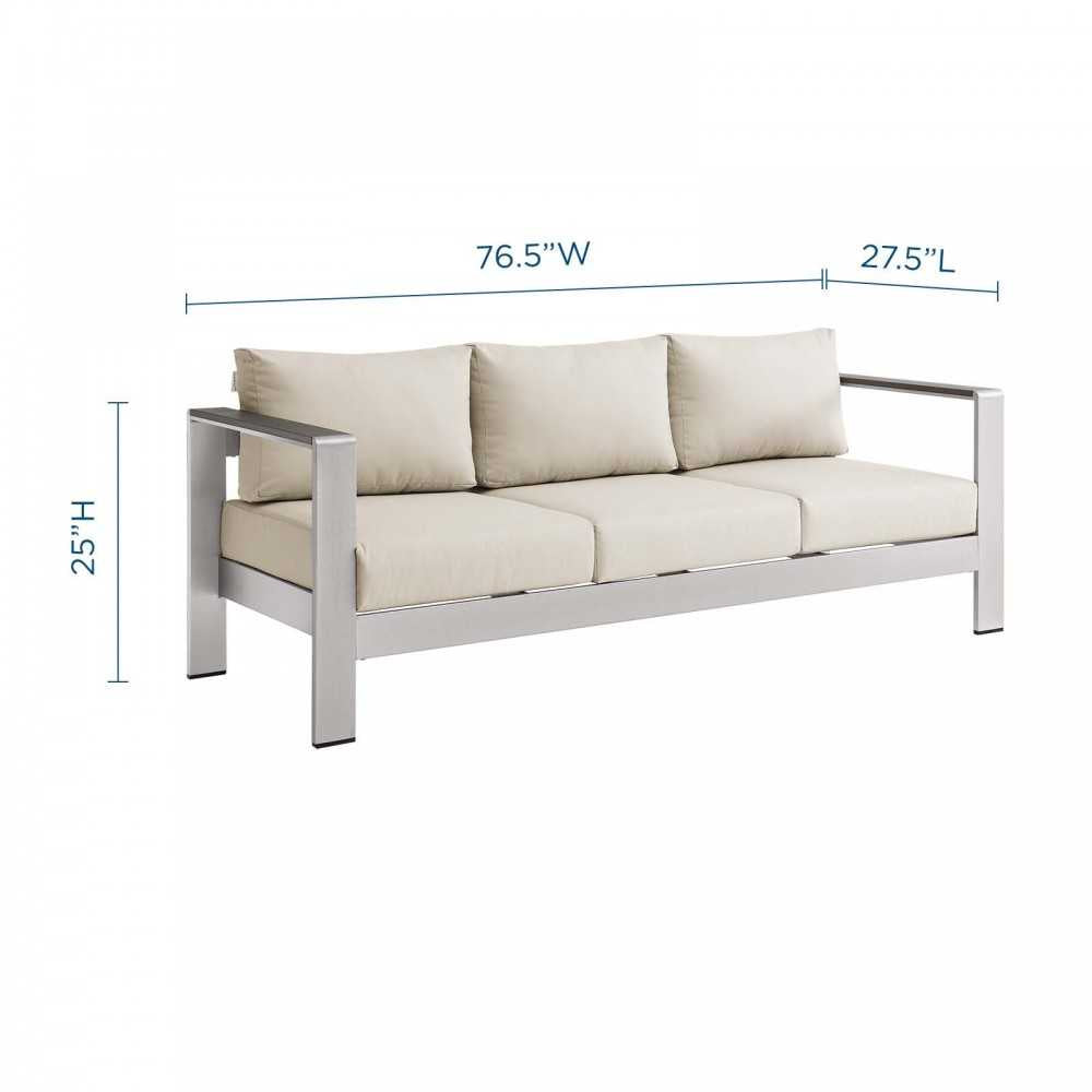Shore Outdoor Patio Aluminum Sofa, Silver Beige