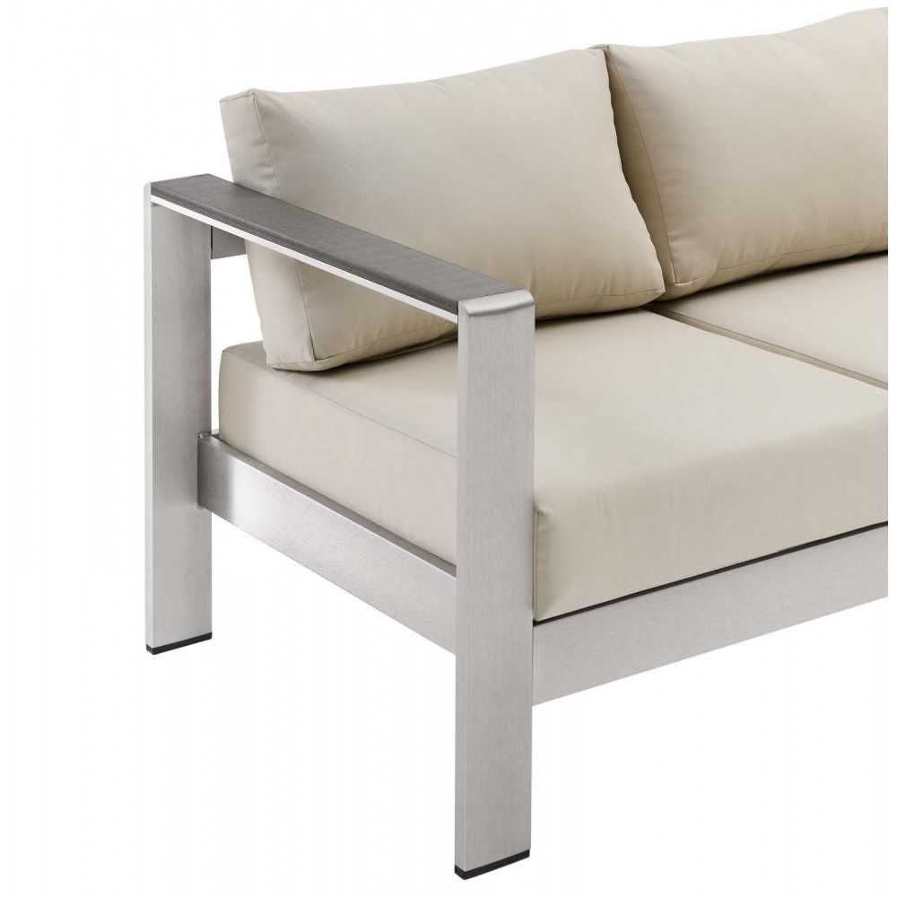 Shore Outdoor Patio Aluminum Sofa, Silver Beige