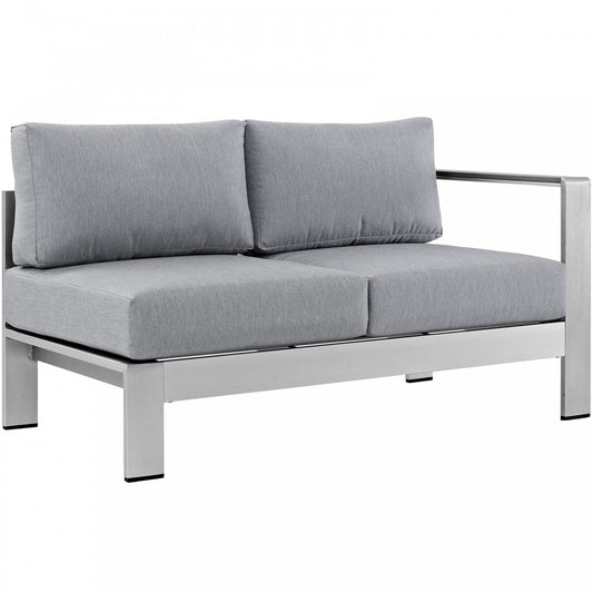 Shore Right-Arm Corner Sectional Outdoor Patio Aluminum Loveseat, Silver Gray