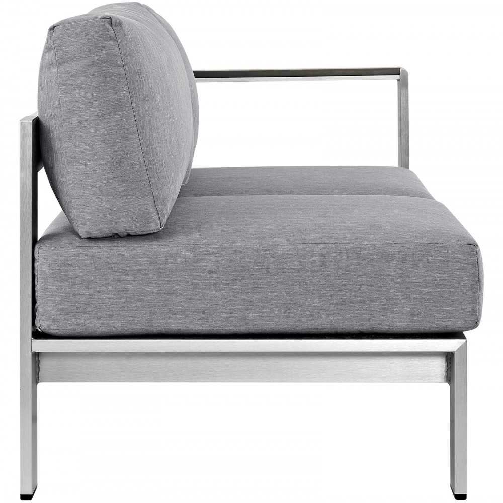 Shore Right-Arm Corner Sectional Outdoor Patio Aluminum Loveseat, Silver Gray