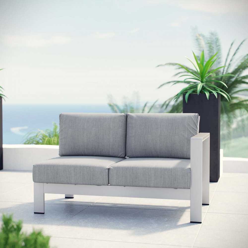 Shore Right-Arm Corner Sectional Outdoor Patio Aluminum Loveseat, Silver Gray