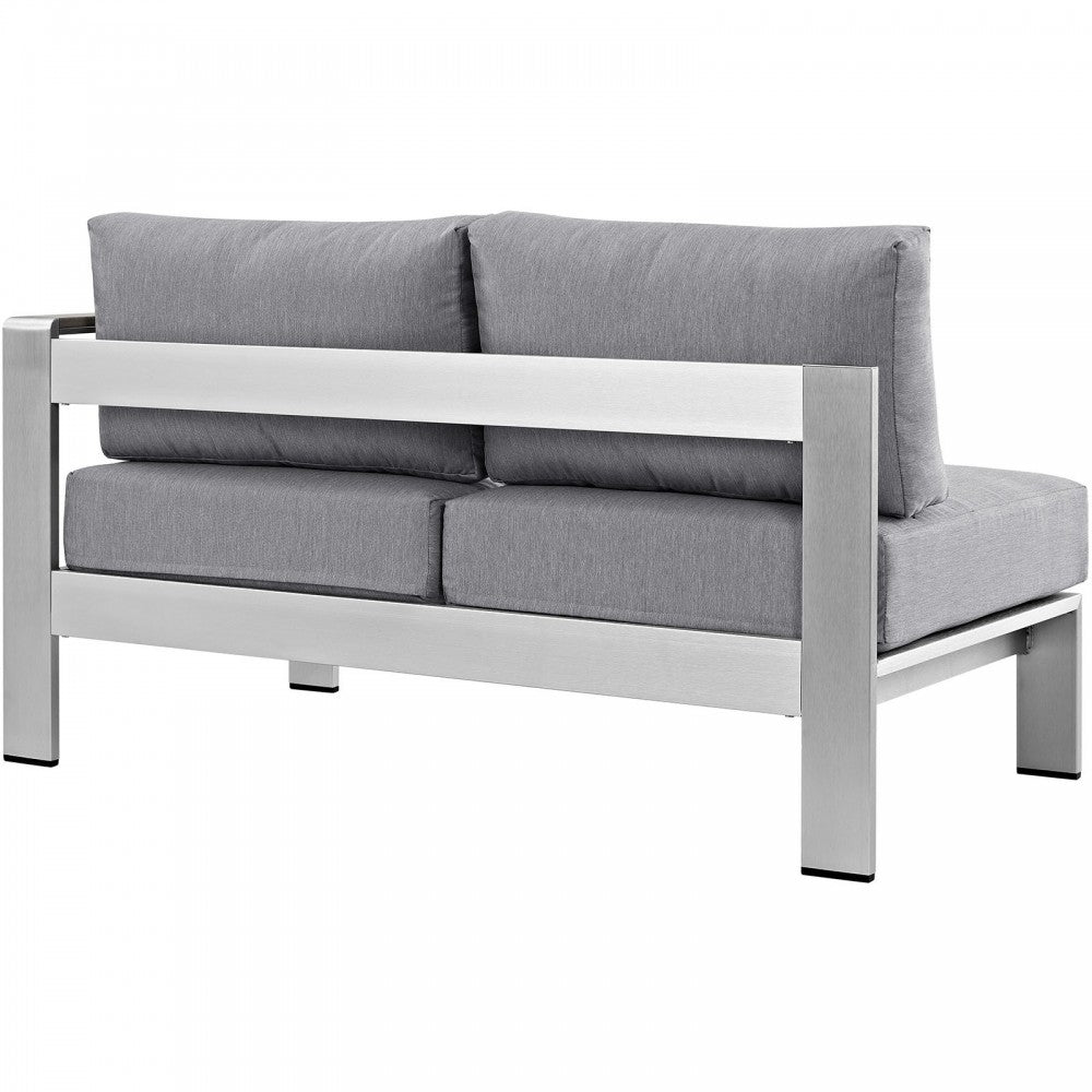 Shore Right-Arm Corner Sectional Outdoor Patio Aluminum Loveseat, Silver Gray