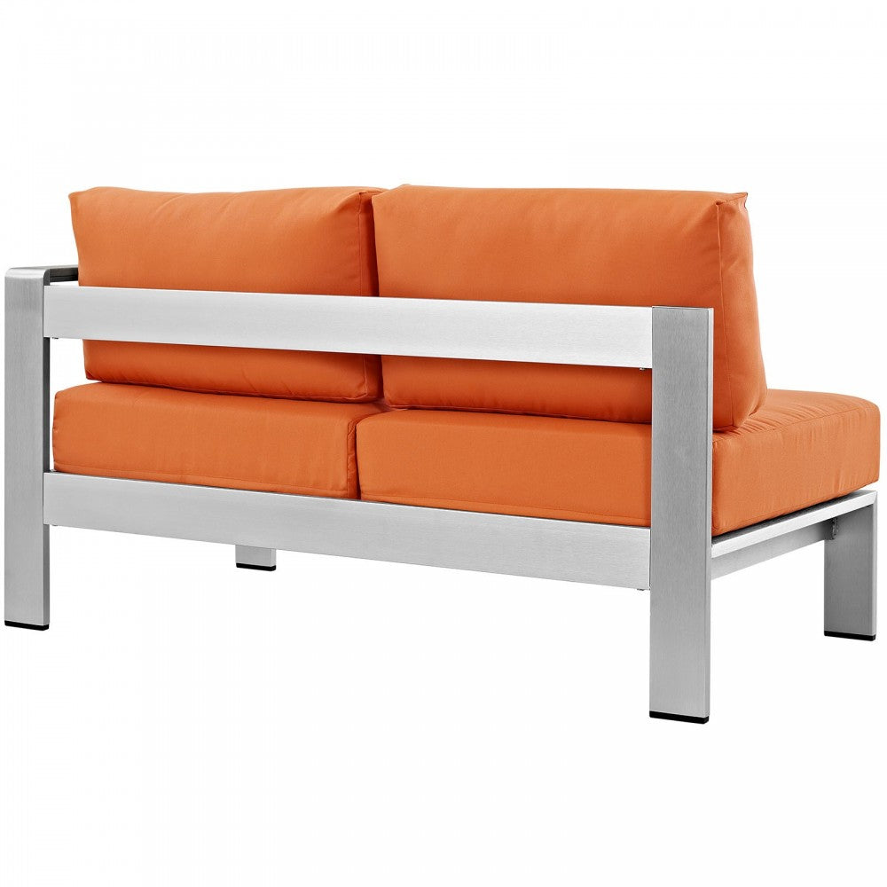 Shore Right-Arm Corner Sectional Outdoor Patio Aluminum Loveseat, Silver Orange