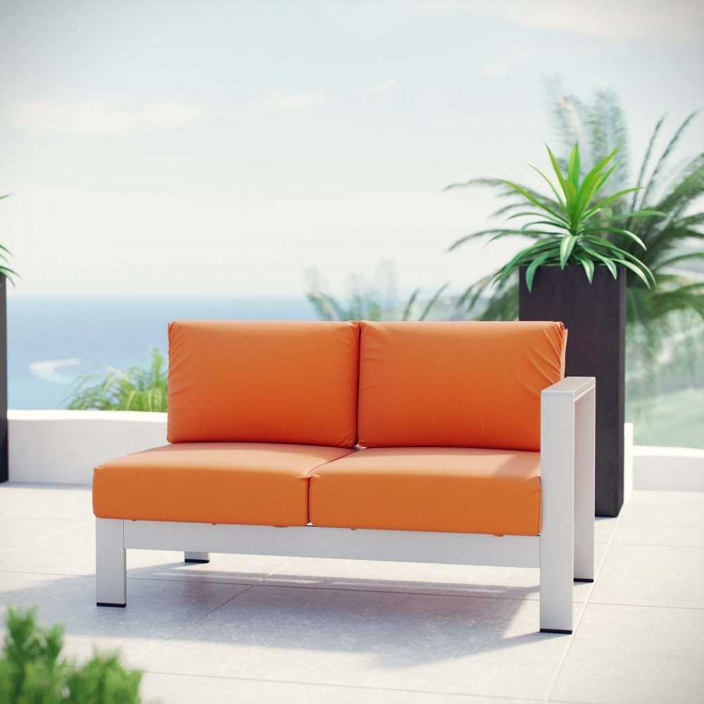 Shore Right-Arm Corner Sectional Outdoor Patio Aluminum Loveseat, Silver Orange