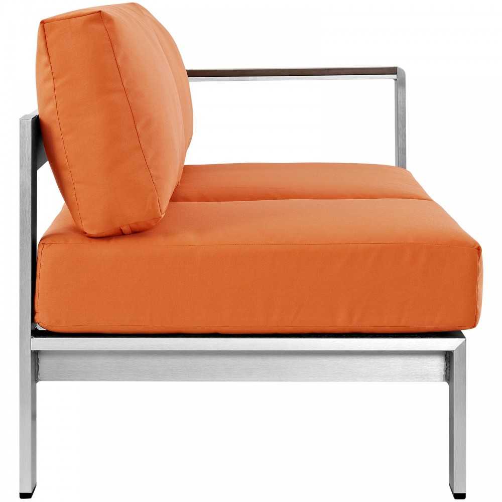 Shore Right-Arm Corner Sectional Outdoor Patio Aluminum Loveseat, Silver Orange