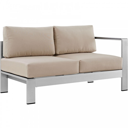 Shore Right-Arm Corner Sectional Outdoor Patio Aluminum Loveseat, Silver Beige