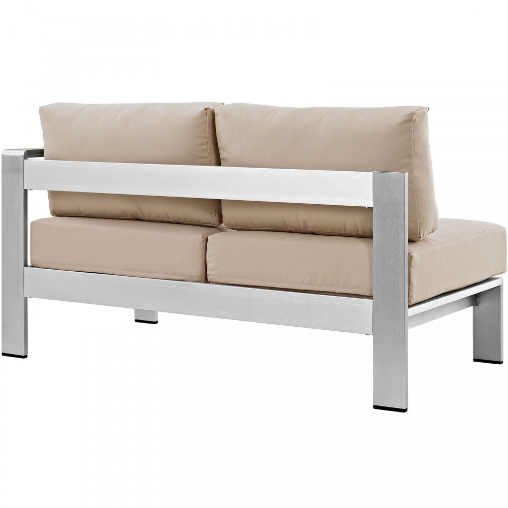 Shore Right-Arm Corner Sectional Outdoor Patio Aluminum Loveseat, Silver Beige