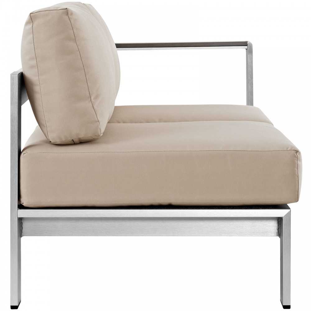 Shore Right-Arm Corner Sectional Outdoor Patio Aluminum Loveseat, Silver Beige