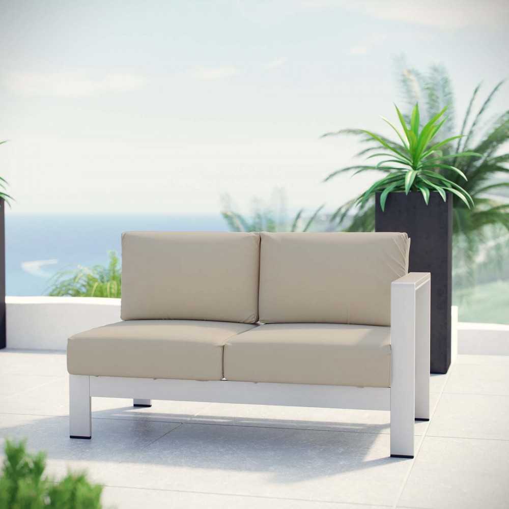Shore Right-Arm Corner Sectional Outdoor Patio Aluminum Loveseat, Silver Beige
