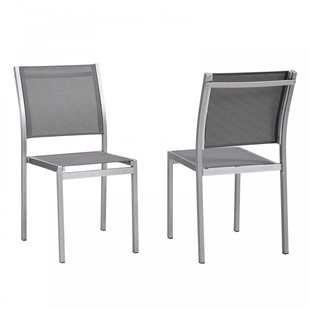 Shore Side Chair Outdoor Patio Aluminum Set of 2, Silver Gray