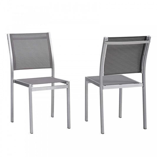 Shore Side Chair Outdoor Patio Aluminum Set of 2, Silver Gray