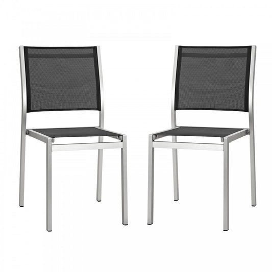 Shore Side Chair Outdoor Patio Aluminum Set of 2, Silver Black