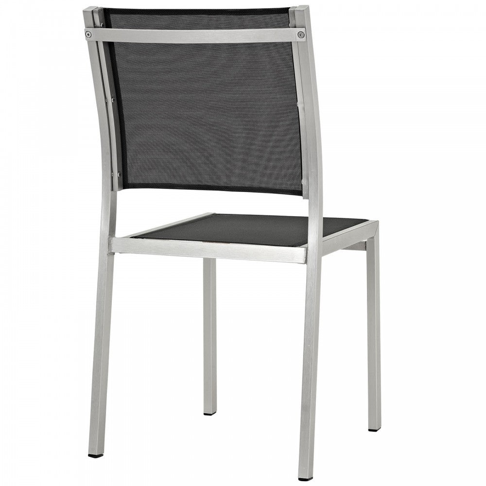 Shore Side Chair Outdoor Patio Aluminum Set of 2, Silver Black