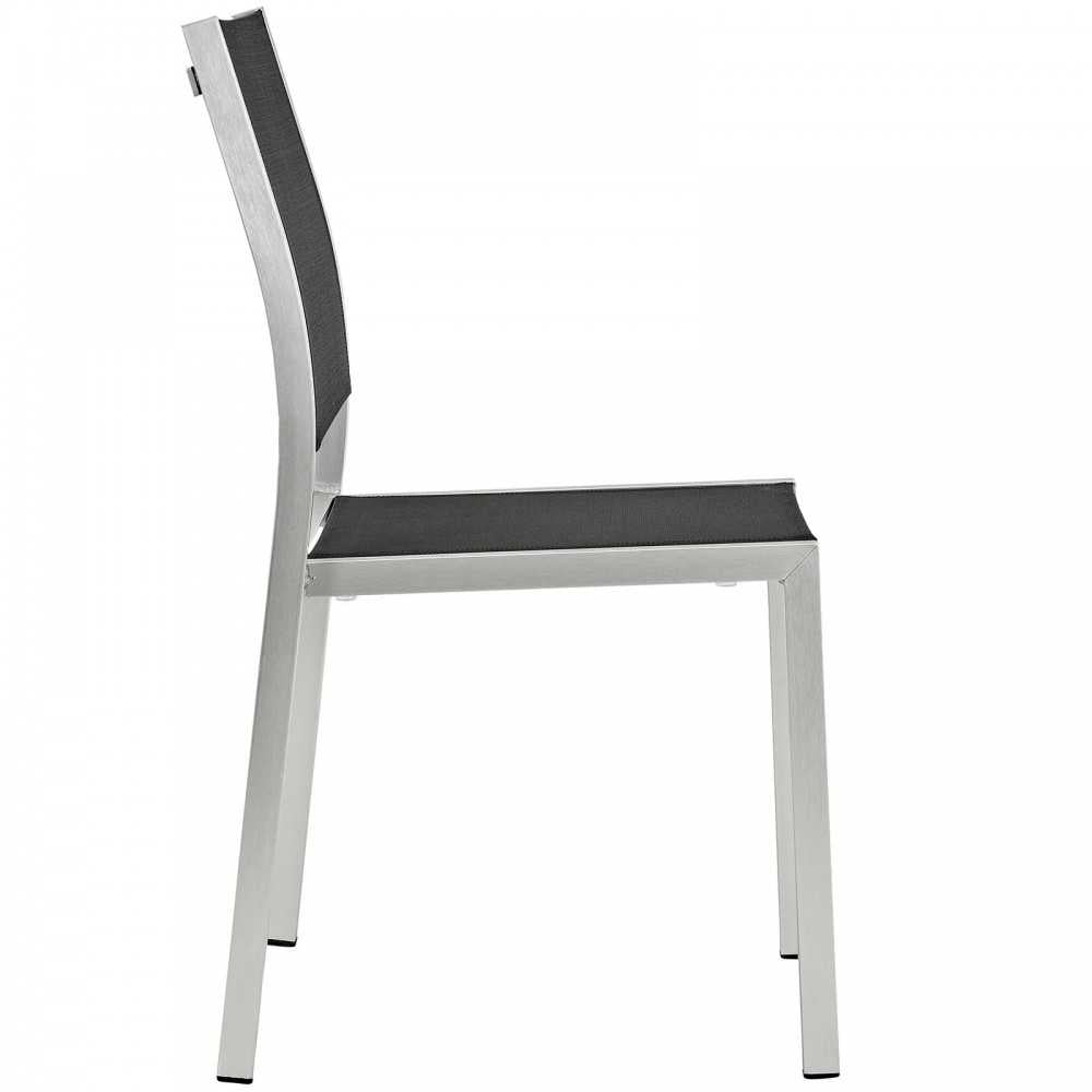 Shore Side Chair Outdoor Patio Aluminum Set of 2, Silver Black