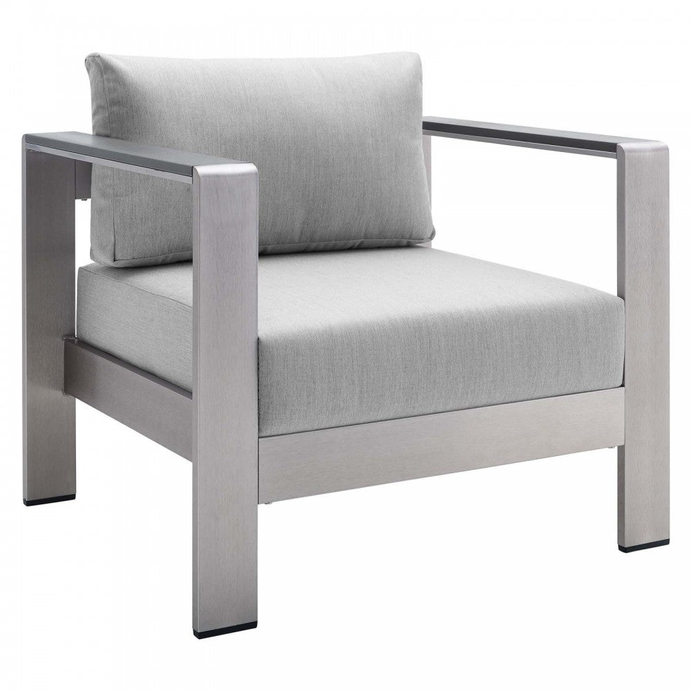 Shore Sunbrella Fabric Aluminum Outdoor Patio Armchair, Silver Gray