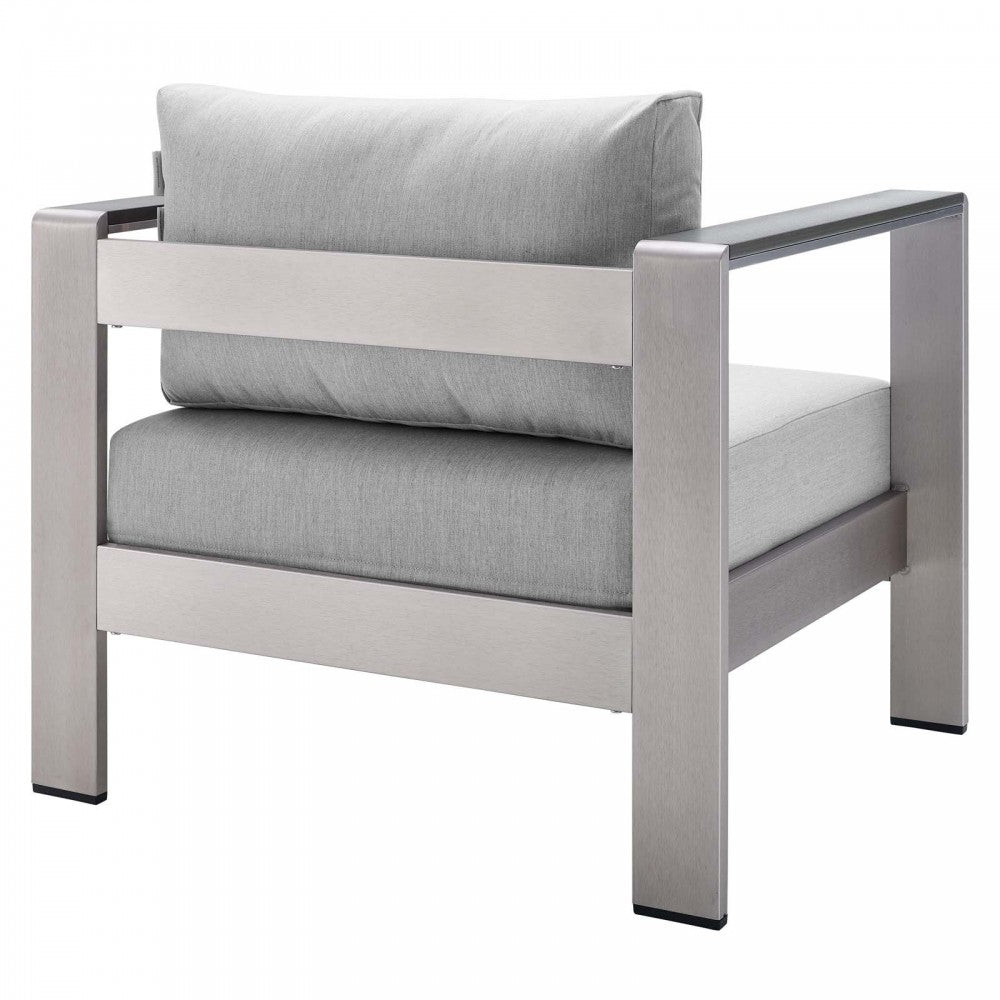 Shore Sunbrella Fabric Aluminum Outdoor Patio Armchair, Silver Gray