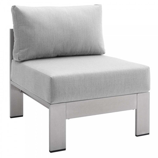 Shore Sunbrella Fabric Aluminum Outdoor Patio Armless Chair, Silver Gray