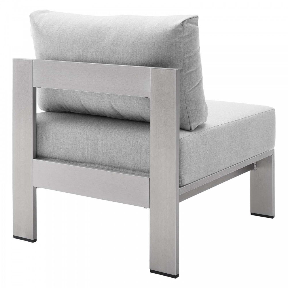 Shore Sunbrella Fabric Aluminum Outdoor Patio Armless Chair, Silver Gray